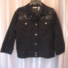 Chico's Platinum Women's Beaded Dark Blue Denim Jean Jacket Sz 2 Pre-Owned