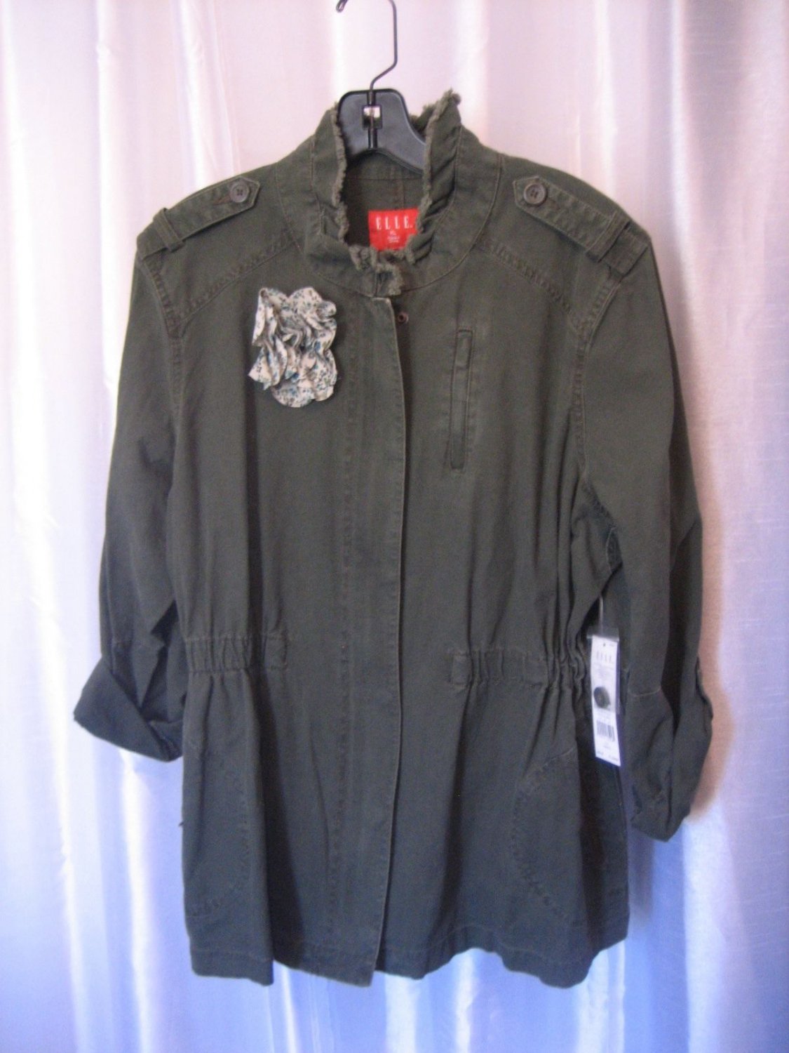 Elle Liberte Junior Size Military Olive Green Jacket & Flower Pin Sz XL NWWT
