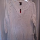 Live a Little Junior Size White 100% Cotton Long Sleeve Tunic Shirt Sz XL NWWT