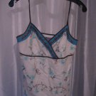 Ann Taylor Floral White/Blue Spaghetti Strap Beaded Shirt Sz 4 NWNT 100% Cotton