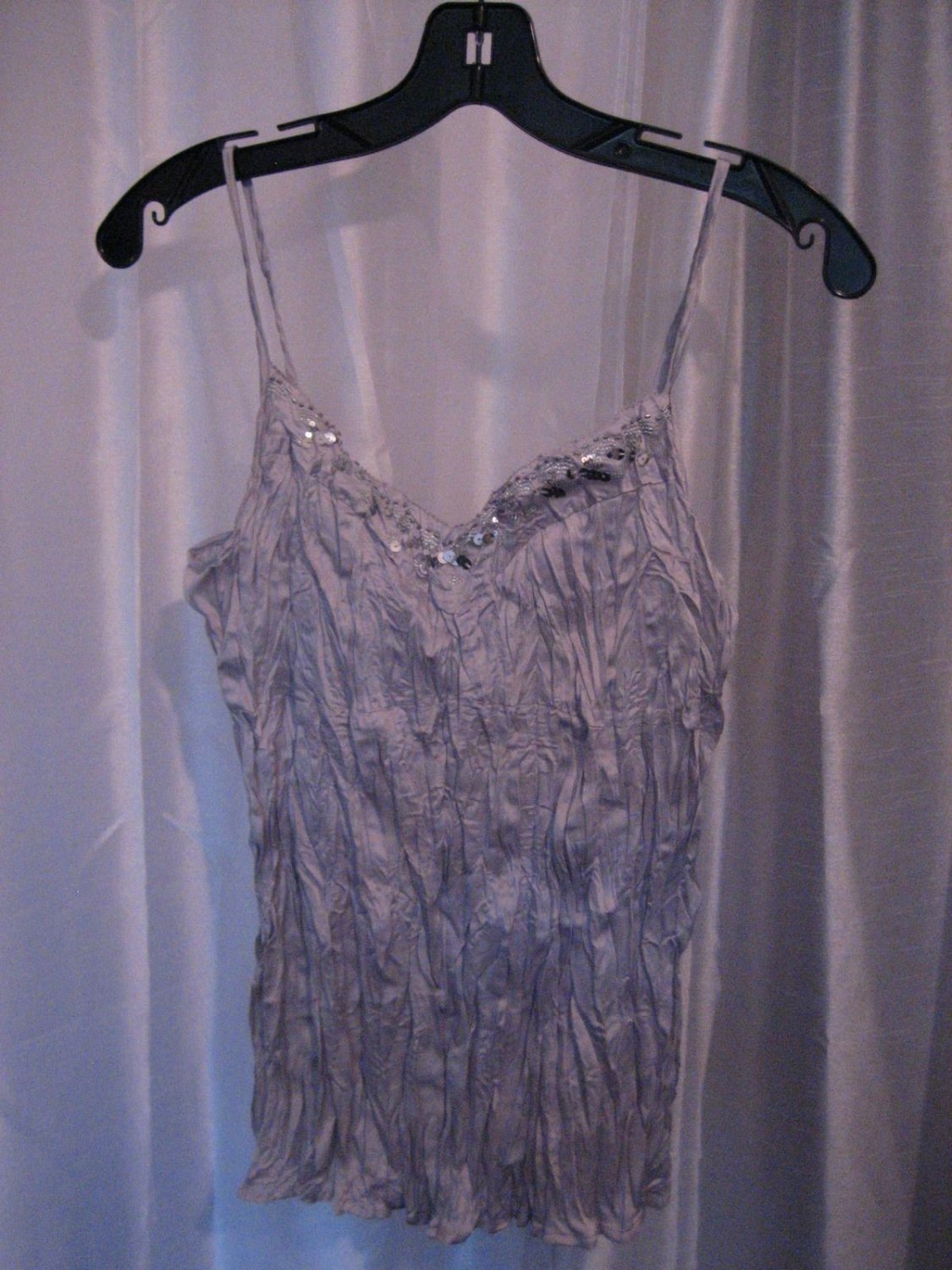 Kenar Junior Size Grey Spaghetti Strap Sequin & Bead Shirt Sz S NWNT 100% Poly
