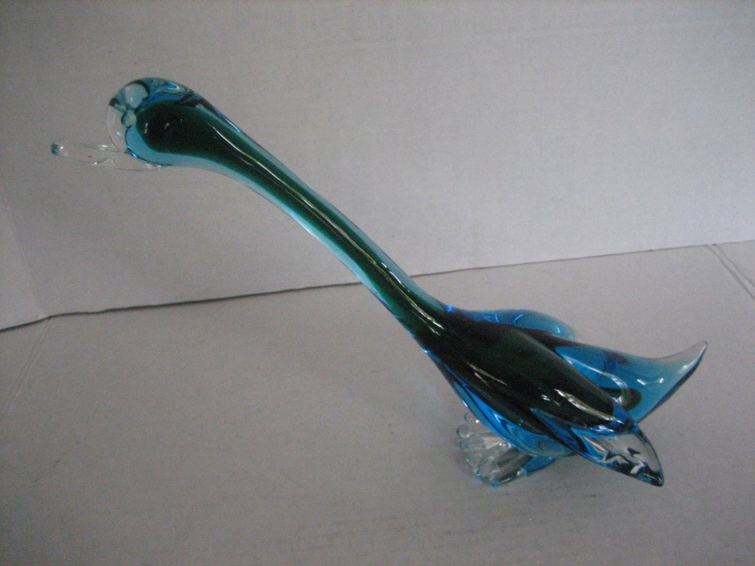 Vintage Mid Century Layered Blue Long Neck Goose Hand Blown Figurine Pre-Owned