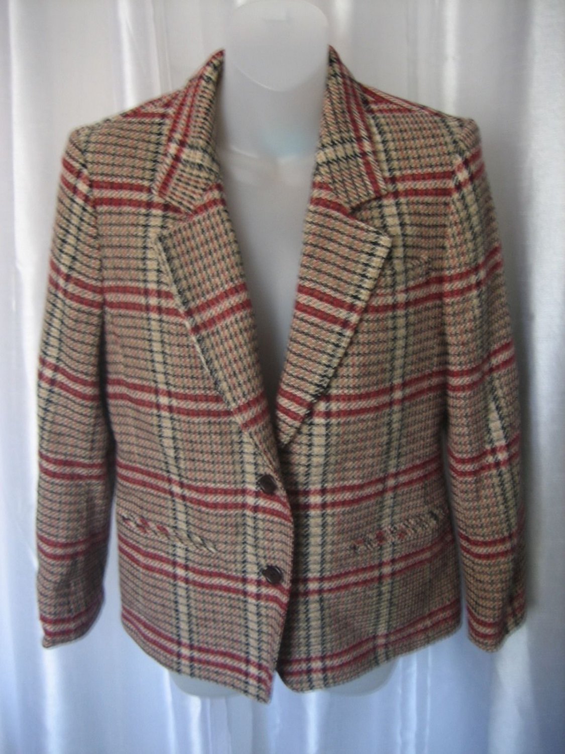 Pendleton Petite Women's Tan Plaid 100% Virgin Wool Blazer Jacket Sz 4 Pre-Owned