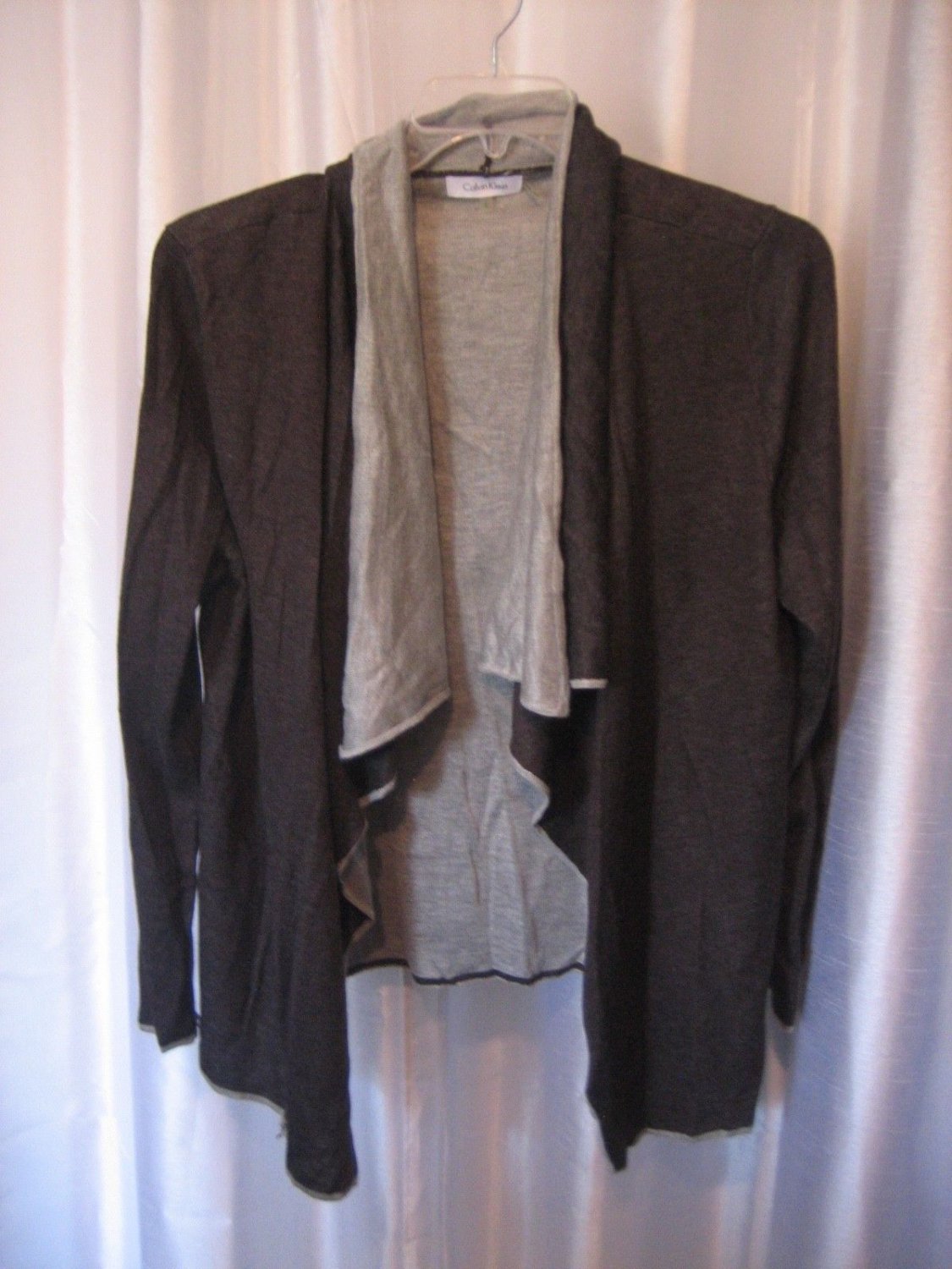 Calvin Klein Women's Dark Grey Long Sleeve Cardigan Sweater Sz L 84%Acrylic NWNT