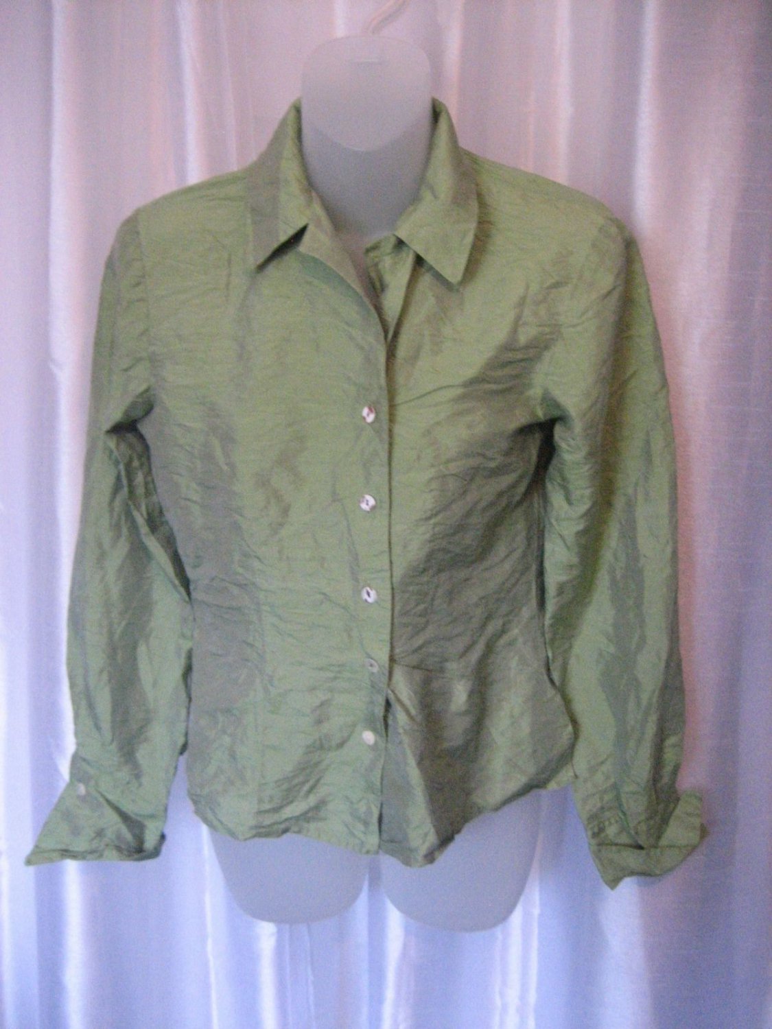 Ann Taylor Women's 100% Silk Green Long Sleeve Blouse/Shirt Sz 4 Pre-Owned