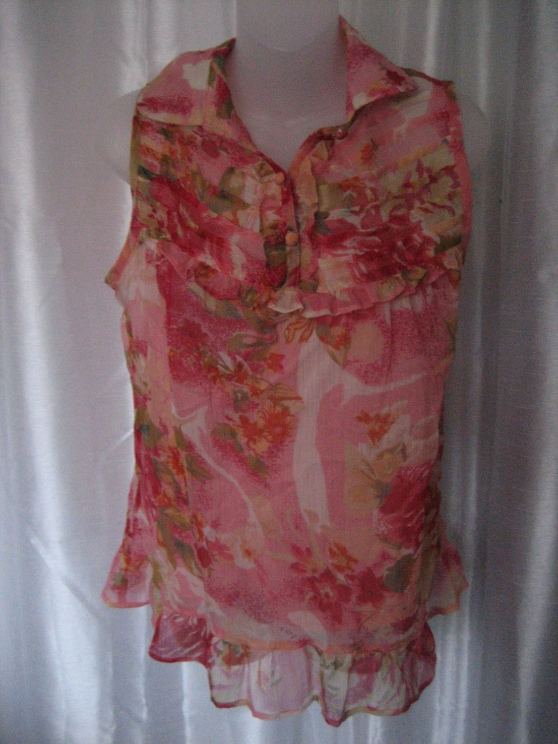 Dimri Junior Size Pink Floral Sleeveless Blouse Top Sz L NWWT 100% Polyester