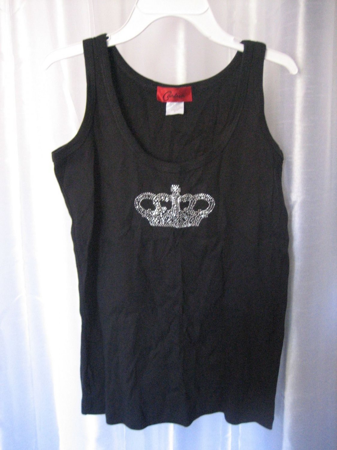 Carina Junior Size Black Tank Top with Silver Crown 100% Cotton Sz XL NWNT