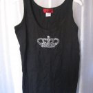 Carina Junior Size Black Tank Top with Silver Crown 100% Cotton Sz XL NWNT