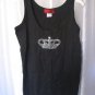 Carina Junior Size Black Tank Top with Silver Crown 100% Cotton Sz XL NWNT