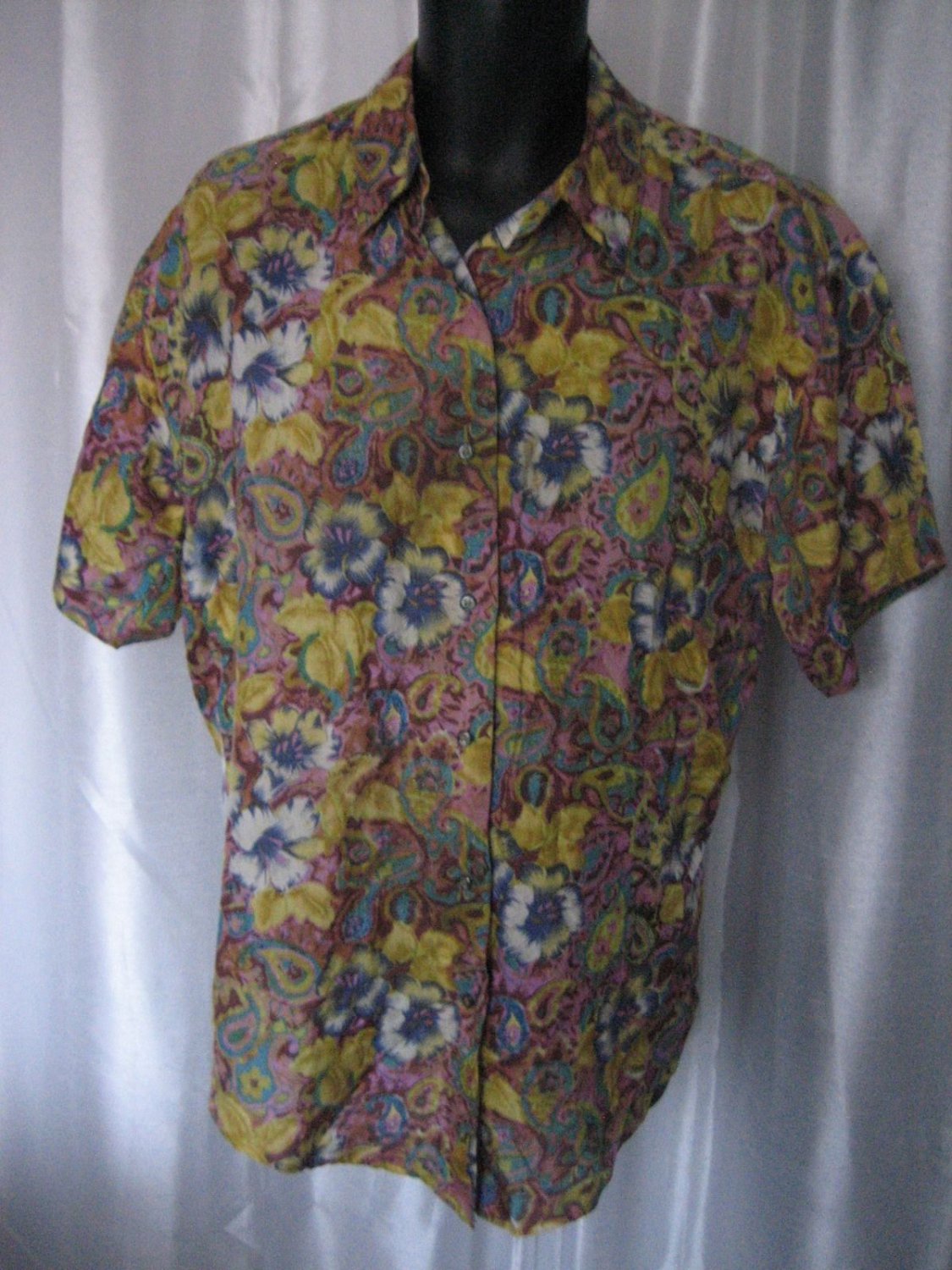 Protest Junior Size Button Down Short Sleeve Blouse Top Sz M Pre-Owned 100% Silk