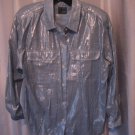 Liz Wear Women's Blue with Silver Thread Button Down Blouse Shirt Sz L Pre-Owned