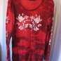 Seven Junior Size Red Tye Dye with White Roses Long Sleeve Shirt Sz XL NWNT