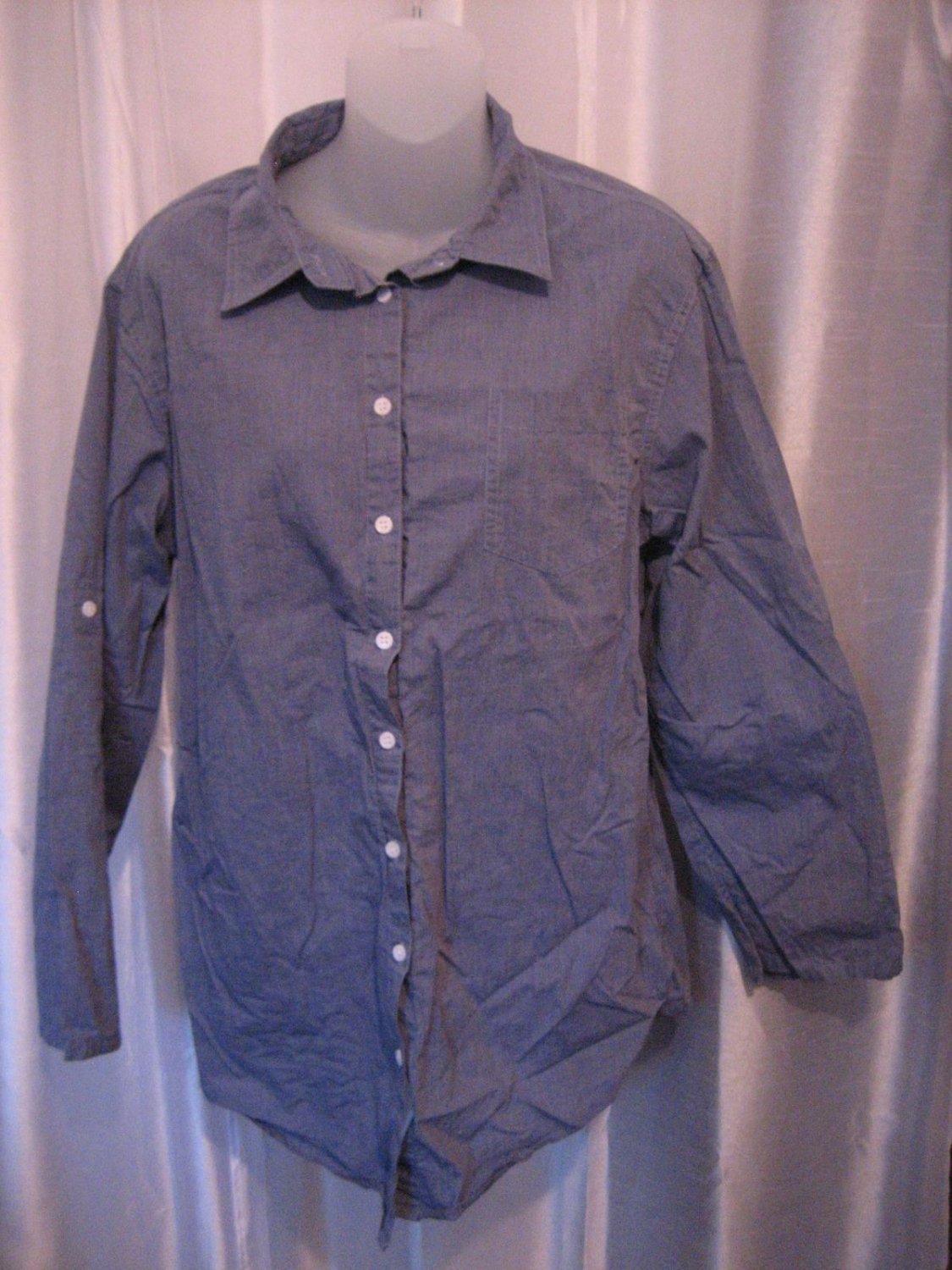 Faded Glory Womens Blue Button Down Blouse Top Long Sleeve Sz L 12-14 NWT