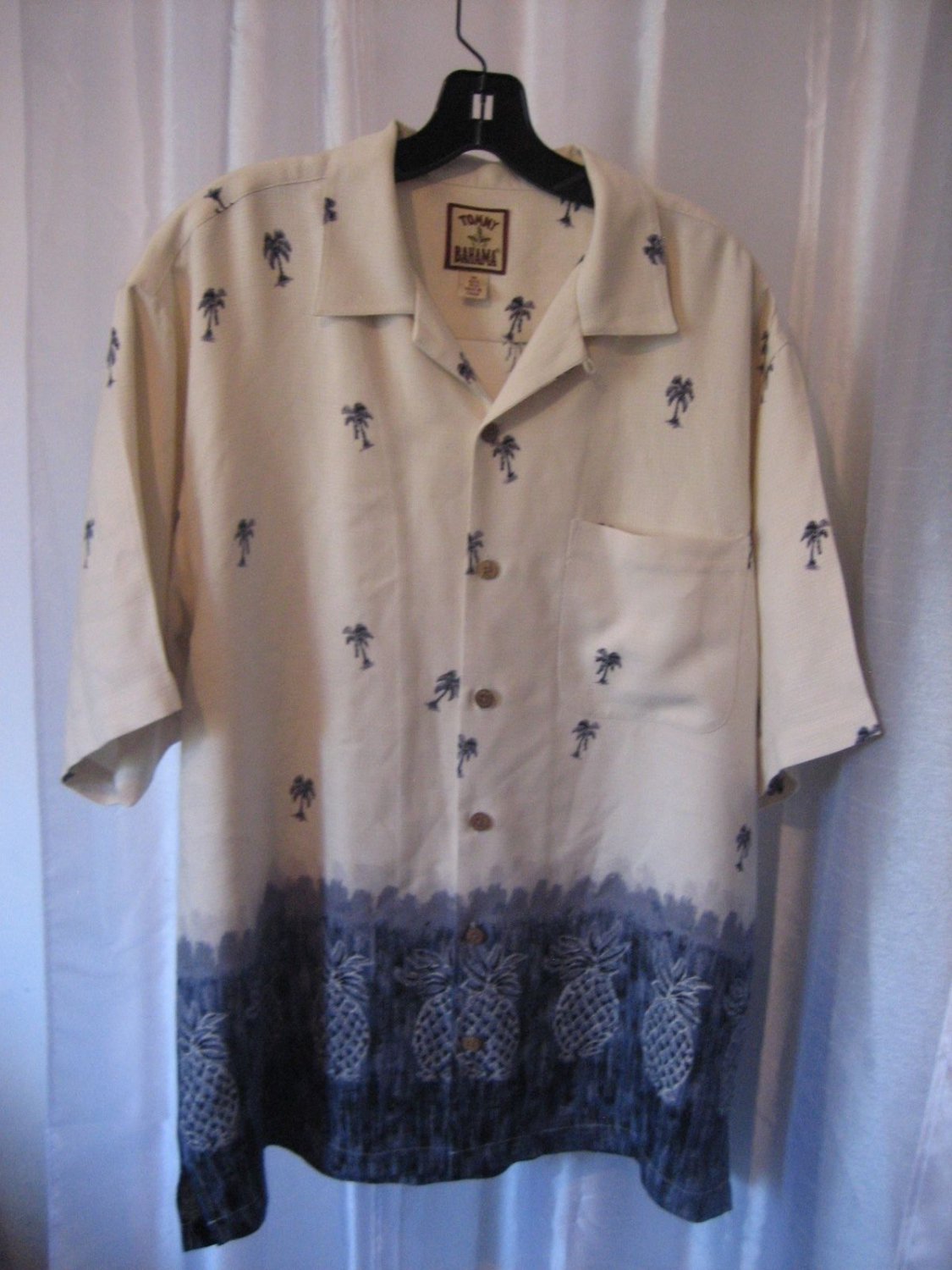 Tommy Bahama Men's Cream & Blue Hawaiian Shirt 100% Silk Sz M Pre-Owned