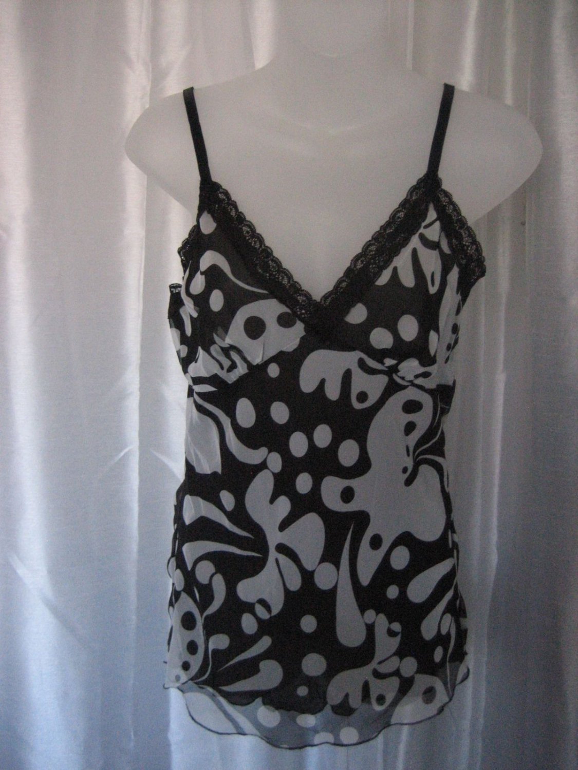 Nicola Women's Black & White Camisole Adjustable Strap 100% Polyester Sz S NWWT