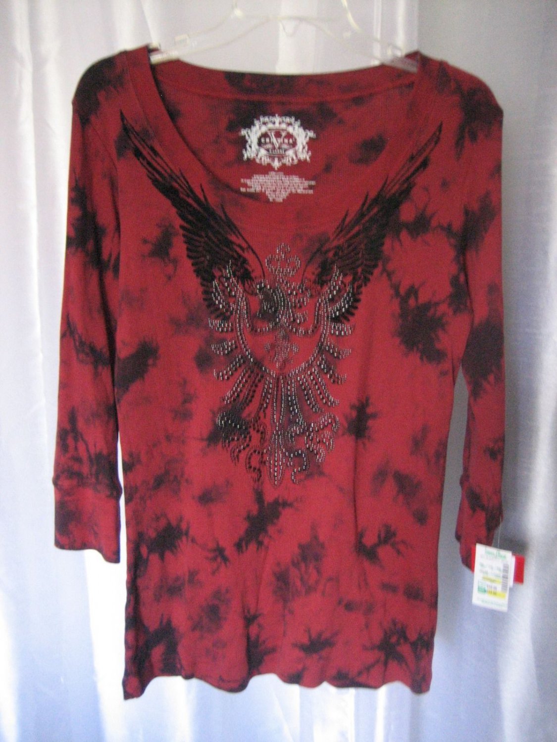 Cristina V Junior Size Tye Dye Maroon/Black Long Sleeve Cotton Shirt Sz XL NWT
