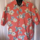 Men's Hawaiian Floral 100% Cotton Peach/Blue Button Down Shirt Sz L Pre-Owned