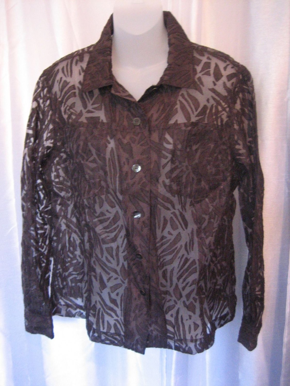 Chico's Women's Black Sheer Zebra Print Button Down Shirt Sz 1 Pre-Owned