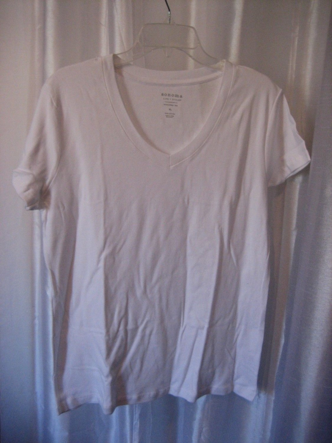 Sonoma Misses Size White 100% Cotton Short Sleeve V Neck Shirt/Top Sz XL NWWT