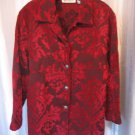 Erin London Women's Ruby Red Damask Flocked Button Down Jacket Sz L Pre-Owned
