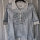 Gardeur Women's Blue & White Striped Short Sleeve 6 Button Down Front Shirt Sz L
