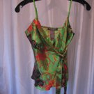 Bisou Bisou Michele Bohbot Green Satin Spaghetti Strap Shirt/Top Sz 2 Pre-Owned