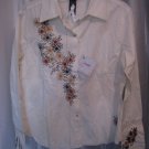 Coupe Junior Size Off White Embroidery Button Down Long Sleeve Shirt Sz L NWWT