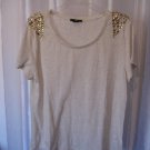 H & M Junior Size Cream Jeweled Shoulder Short Sleeve Shirt/Top Sz L NWNT