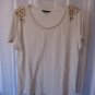 H & M Junior Size Cream Jeweled Shoulder Short Sleeve Shirt/Top Sz L NWNT