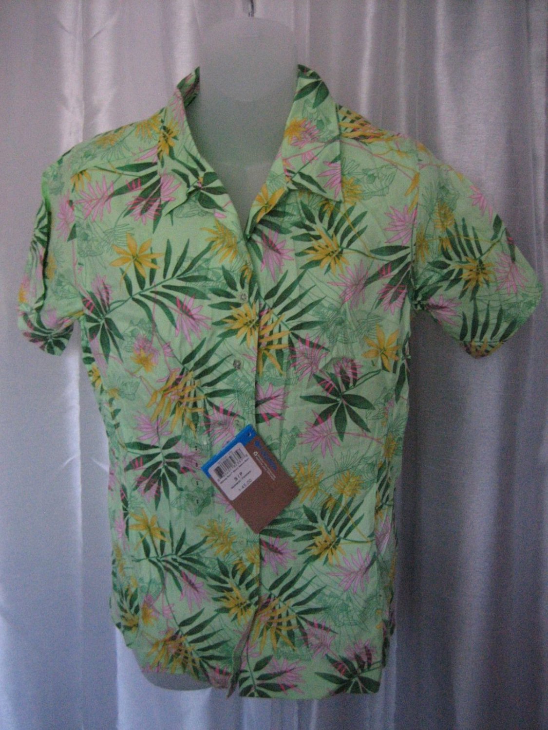 Columbia Midway Run Women's Green/Pink Hawaiian Button Down Shirt Sz S NWWT