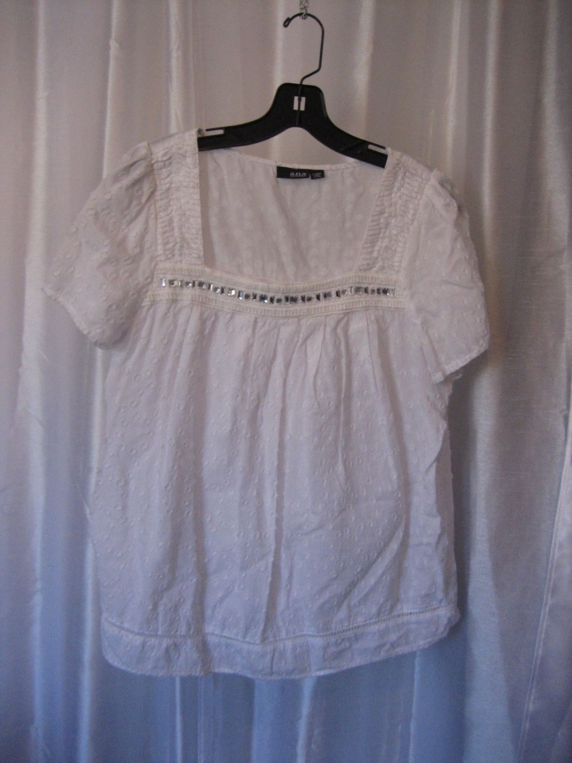 Ana Women's White Square Neck Short Sleeve Top Shirt 100% Cotton Sz XL Pre-Owned
