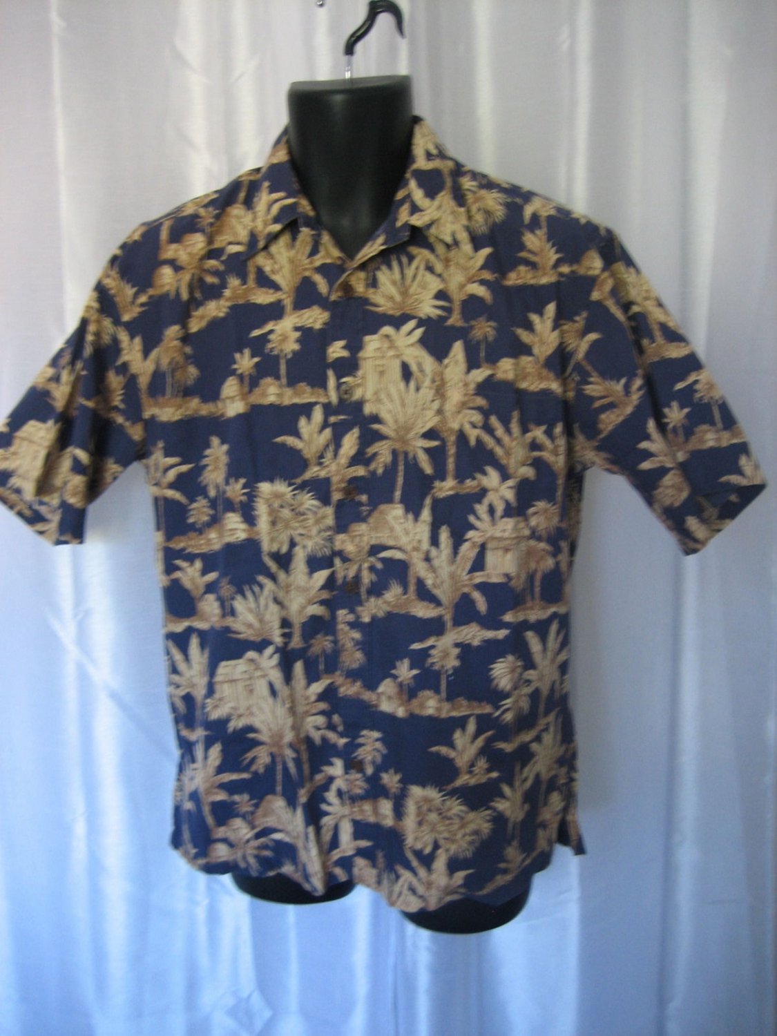 Cooke Street Men's Hawaiian Button Down Shirt w/Hut & Palm Trees Sz M ...