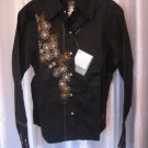 Coupe Junior Size Long Sleeve Black Floral Stitched Button Down Blouse SzXL NWWT