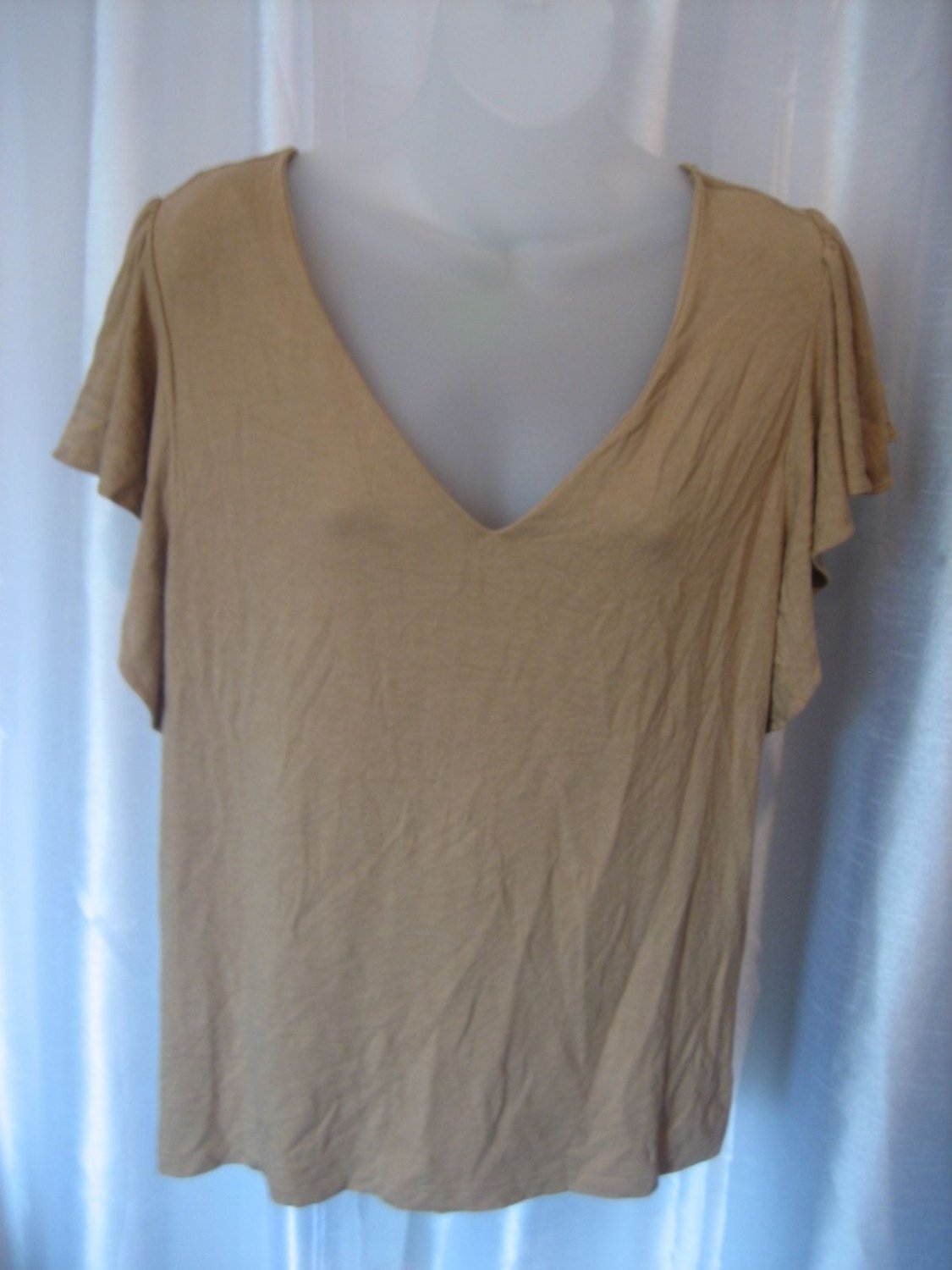 Lauren By Ralph Lauren Women's Tan V Neckline Short Sleeve Shirt Sz XL Pre-Owned