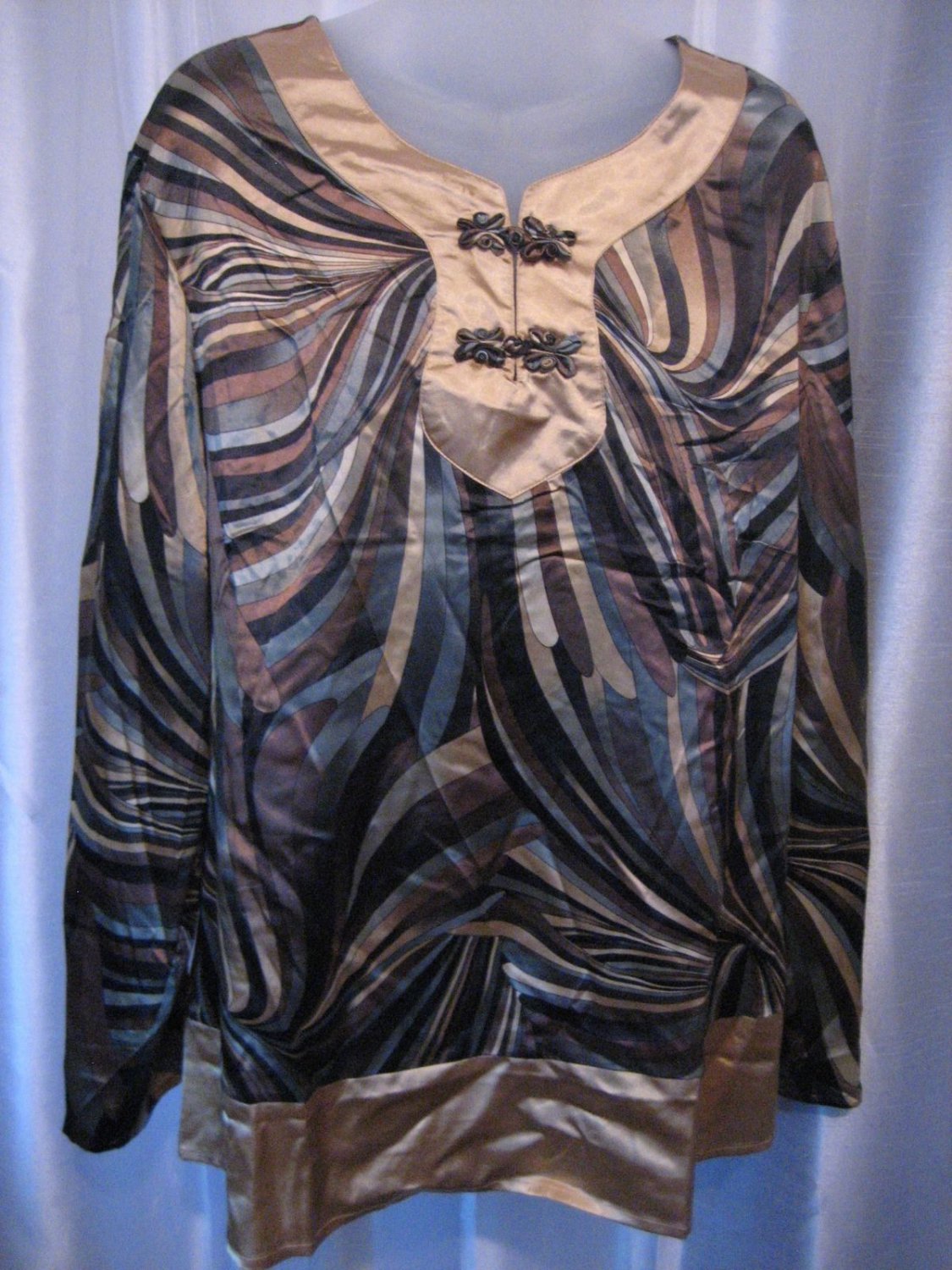 Kaelyn Max II Women's Gold/Grey/Brown/Black Blouse Top Long Sleeve Sz 1X NWNT