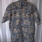 Men's Blue & Tan Hawaiian Print Button Down Shirt 100% Cotton Sz L Pre-Owned