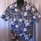 Excellent of Hawaii Men's Hawaiian Cotton Blue Button Down Shirt Sz XL Pre-Owned