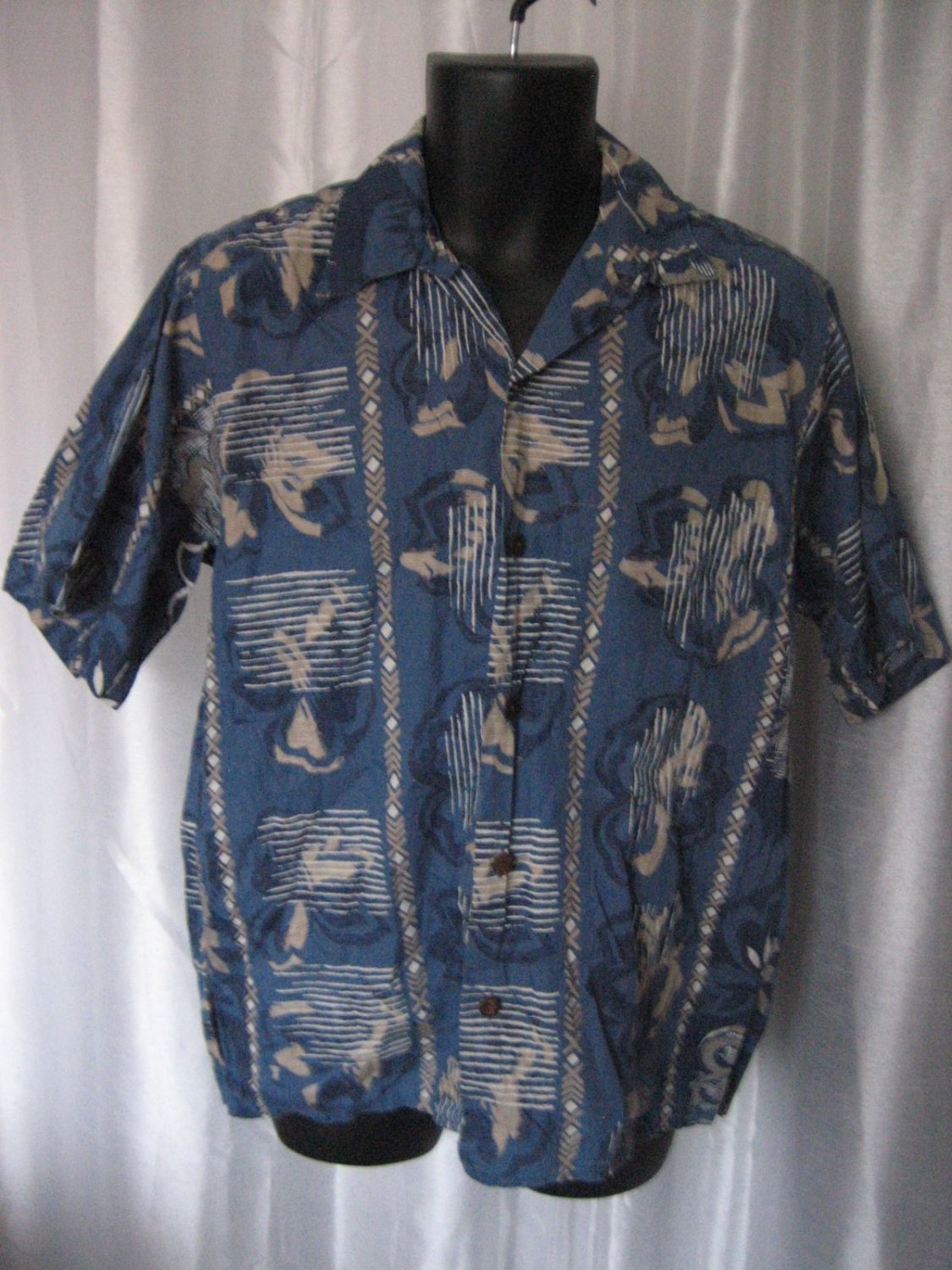Go Barefoot Men's 100% Cotton Blue Hawaiian Button Down Shirt Sz M Pre-Owned USA