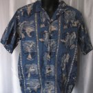 Go Barefoot Men's 100% Cotton Blue Hawaiian Button Down Shirt Sz M Pre-Owned USA