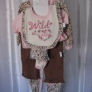 Vitamins Baby Infant Girl's Pink/Cream/Brown Animal Print 6 Piece Set Sz 6M NWT