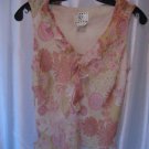 Ice Petite Women's Silk Floral Sleeveless Ruffle Beaded Blouse Sz PS Pre-Owned