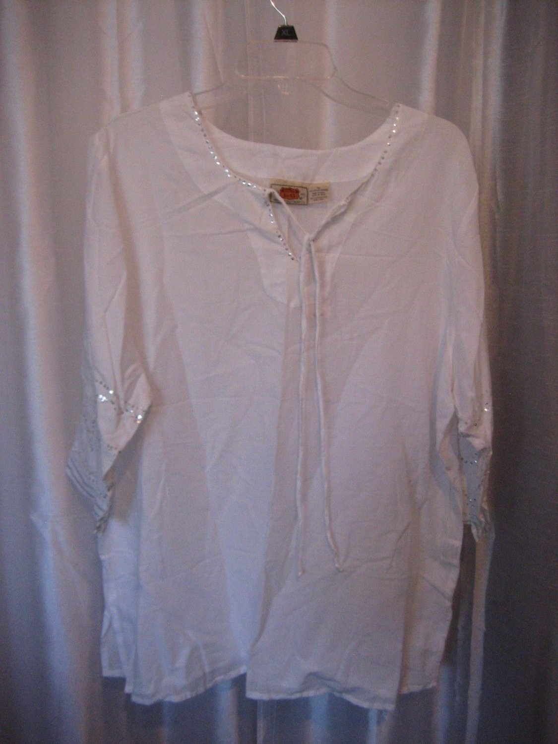Route 66 Junior Size White Tunic Shirt w/Silver Sequins 100% Cotton Sz 1X NWWT