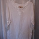 Route 66 Junior Size White Tunic Shirt w/Silver Sequins 100% Cotton Sz 1X NWWT