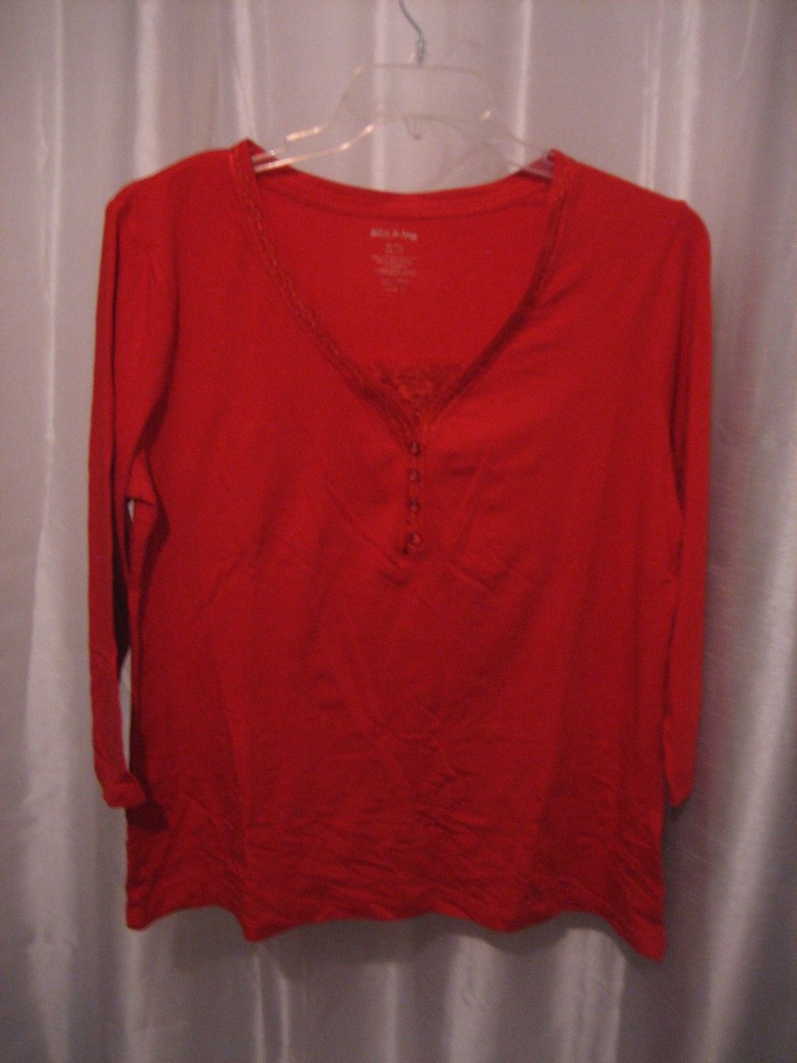 White Stag Women's Red Lace Neck Pullover Long Sleeve Shirt Sz XL 16/18 ...