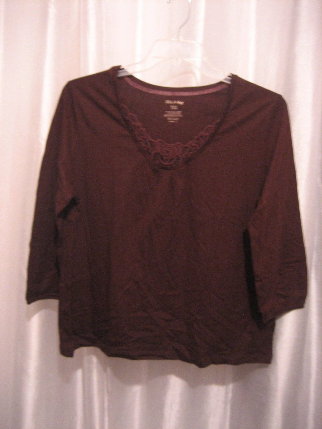 White Stag Women's Brown Lace Neck Pullover Long Sleeve Shirt Sz XL 16/18 NWNT