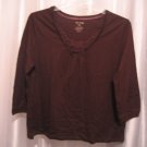 White Stag Women's Brown Lace Neck Pullover Long Sleeve Shirt Sz XL 16/18 NWNT