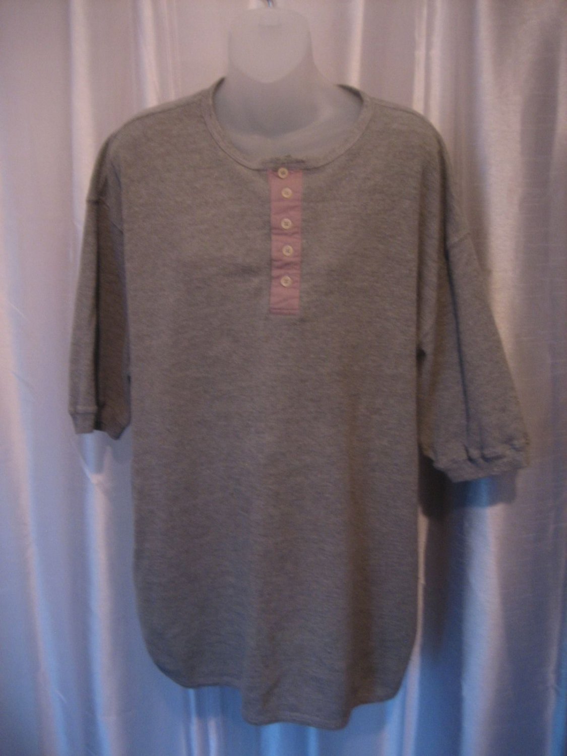 Cambridge Classics Women's Grey 100% Cotton Henley Short Sleeve Shirt Sz XL