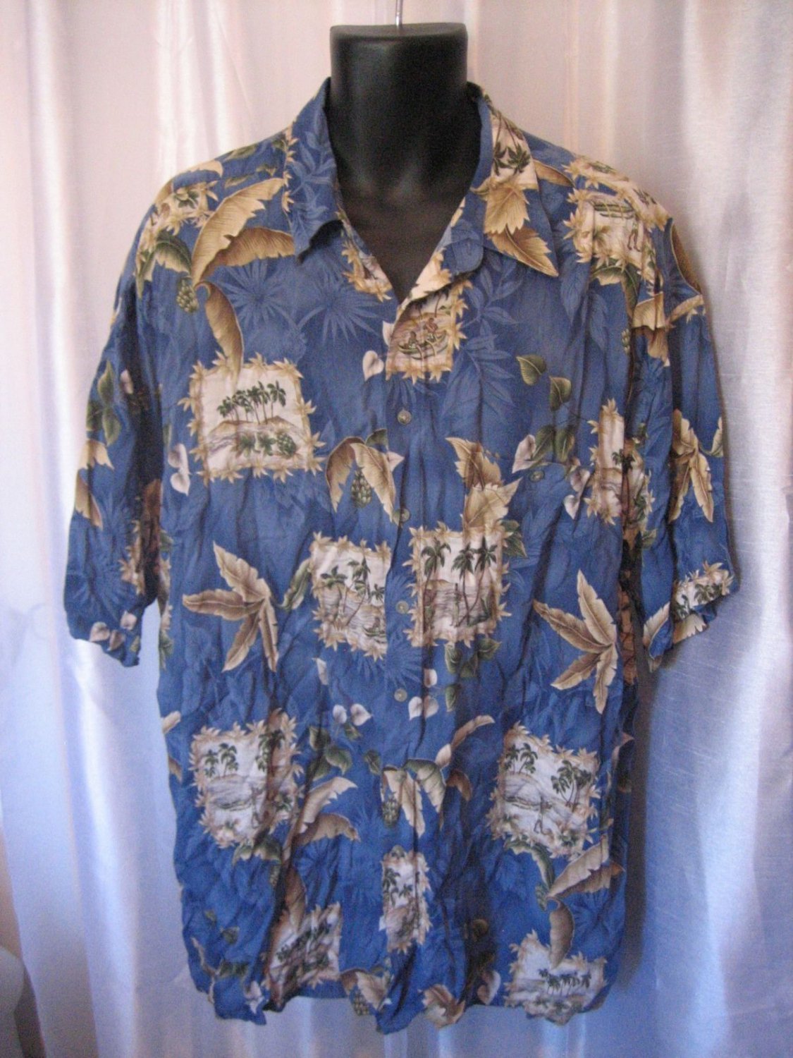 Pierre Cardin Men's Blue Hawaiian Button Down Shirt Sz 3XLT Pre-Owned ...