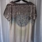 Jessica Max Junior Size Tan/Blue Printed Short Sleeve Shirt Sz XL Pre-Owned USA