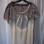 Jessica Max Junior Size Tan/Blue Printed Short Sleeve Shirt Sz XL Pre-Owned USA